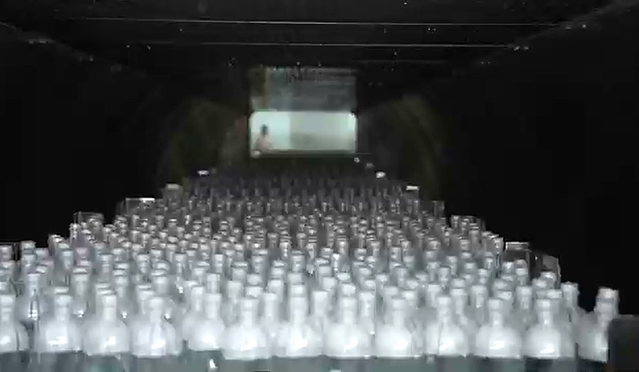 Filled bottles inside the autoclave